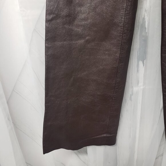 INC International Concepts Brown Leather Straight Leg Pants Size 4 - Picture 3 of 9